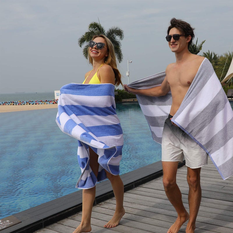 HENBAY Cotton Oversized Beach Towel - Large 70 x 35 Inch Pool Towel  Grey Striped Quick Dry Swimming Cabana Towel - Image 5